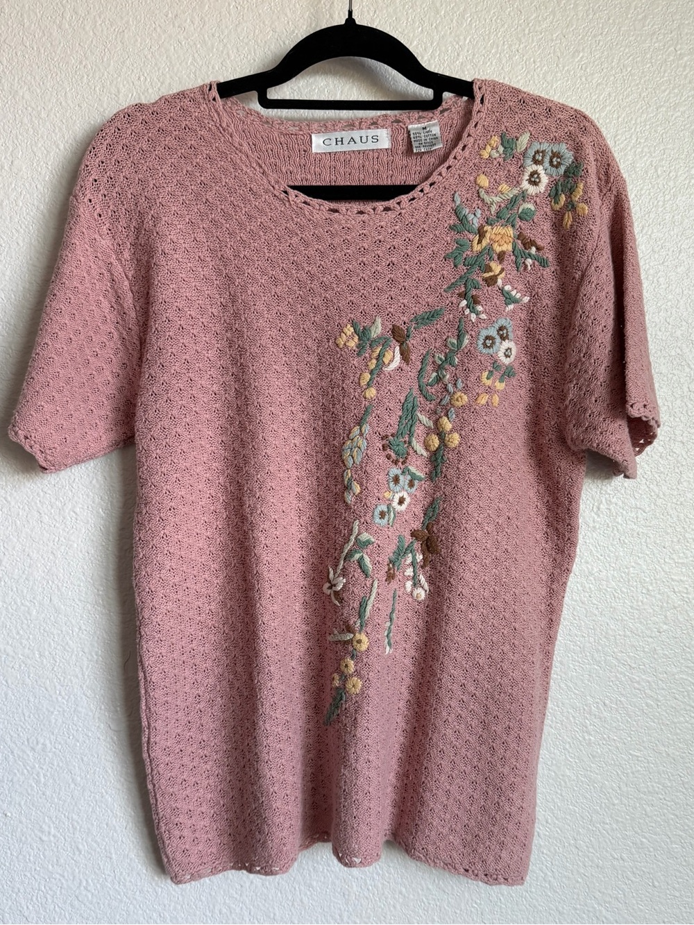 Vintage Chaus knit top with floral embroidery
